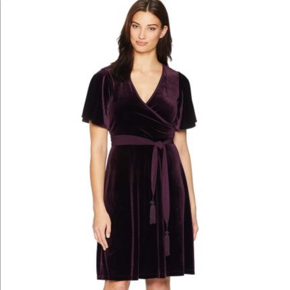 Calvin Klein short sleeve Faux wrap velvet dress